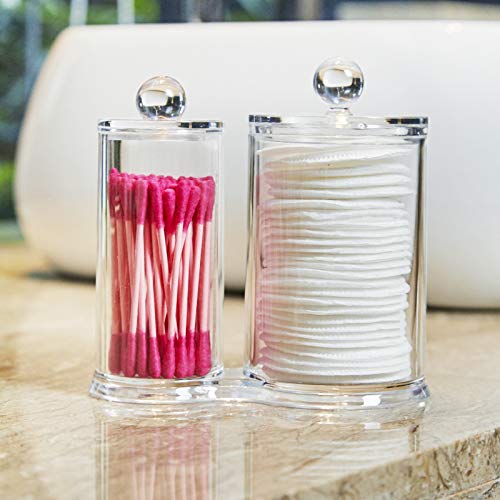 [Australia] - PuTwo Makeup Organizer Cotton Pads Holder Swab Jar Divider with 2 Sections Acrylic Cotton Pads Holder 2 Sections 