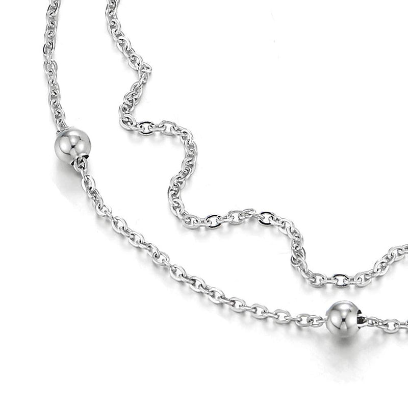[Australia] - COOLSTEELANDBEYOND Stainless Steel Two-Row Link Chain Anklet Bracelet with Charms of Balls, Adjustable 