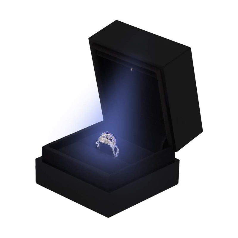 [Australia] - Multifit Engagement Ring Box LED Light Earrings Coin Jewelry Ring Box Case(Black) Black 2 