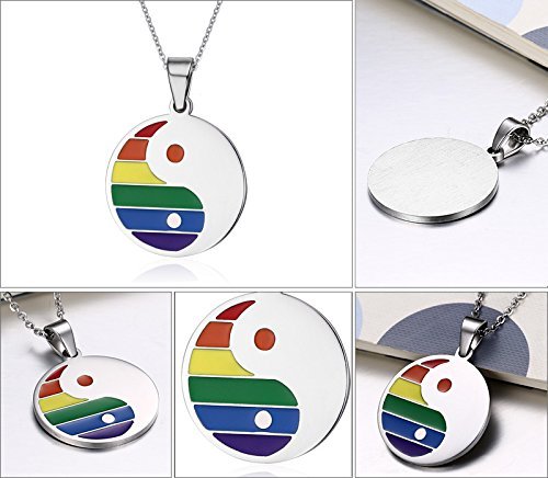 [Australia] - Stainless Steel Rainbow Round Yin Yang Pendant Necklace for Gay & Lesbian Pride, Free Chain 22 inch 