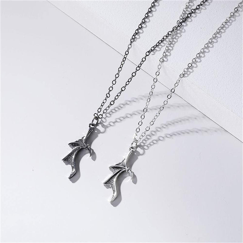 [Australia] - Demon Dragon Wing Love Heart Pendant Necklace Matching Charm Love Heart Feather Shaped Necklace Angel Devil Wings Rings Jewelry Set for Couple Family Friendship 