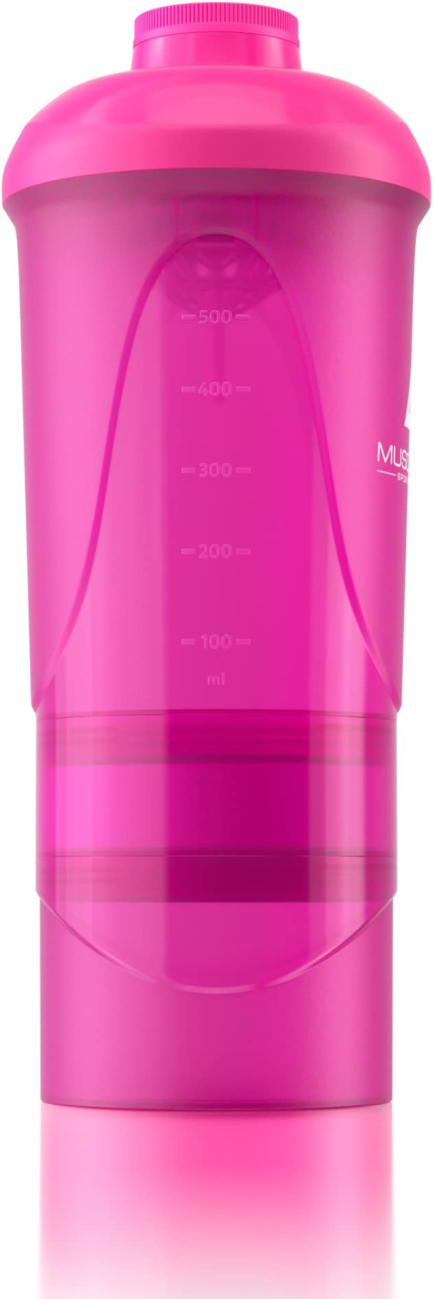 [Australia] - Pink Protein Shaker Plus Storage Screw top 100% Leak Proof Drinks Bottle 500ml to 700ml by Musclelinx Pink Transparent Plus Storage 