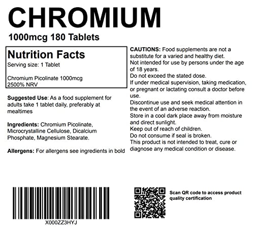 [Australia] - Chromium Picolinate 1000mcg 180 Tablets - Mineral Supplement - UK Made. Pharmaceutical Grade 