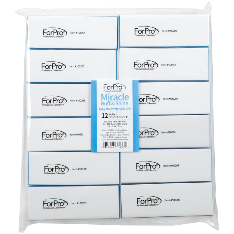 [Australia] - ForPro Miracle Buff & Shine - Grey 400/White 4000 Grit- Twelve (12) Double Sided Manicure & Pedicure Buffers - 1” H x 1.375” W x 3.75” L 