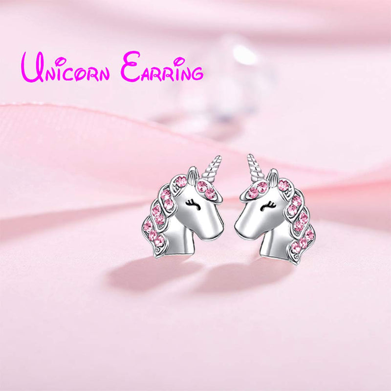 [Australia] - Pink Unicorn Stud Earrings Girls Cute Unicorn Earring Sparkling with Zircon for Little Girls Kids Jewelry Birthday Party 