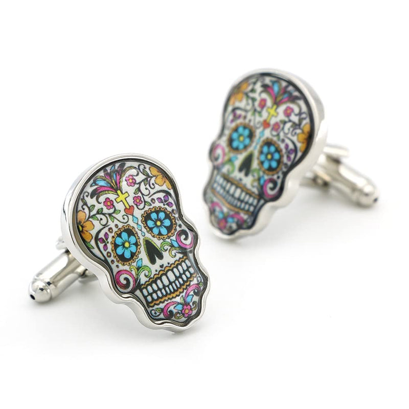 [Australia] - iGame Day Of The Dead Cuff Links Muti-color Brass Material Sugar Skull Design Cufflinks with Gift Box 