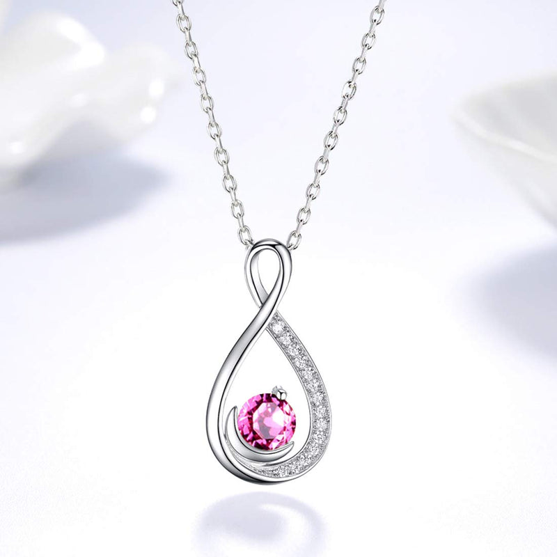 [Australia] - Birthday Gifts October Birthstone Pink Tourmaline Necklace Women Wife Endless Love Jewelry for Mom Teen Girls Forever Infinity Half Moon Blue Sapphire Necklace for Her Anniversary Sterling Silver A Pink Tourmaline Love Infinity and Moon Necklace 