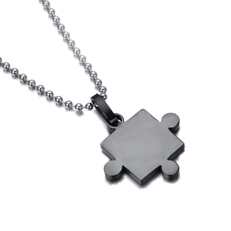 [Australia] - JSEA Couples Stainless Steel Black Silver Jigsaw Puzzle Pieces Pendant Necklaces I Love You 