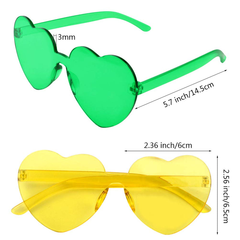 [Australia] - Fengek 6 Pcs Heart Shape Sunglasses Frameless Transparent Glasses Party Favors for Girls, Women, 6 Colors 