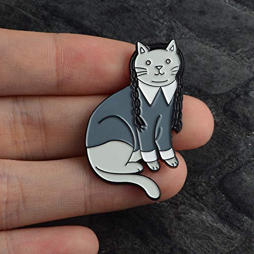 [Australia] - MIXIA Gothic Style Wednesday Adamdams Enamel Brooch Adams Cartoon Cat Pin Personality Unique Collar Backpack Jewelry Accessories 