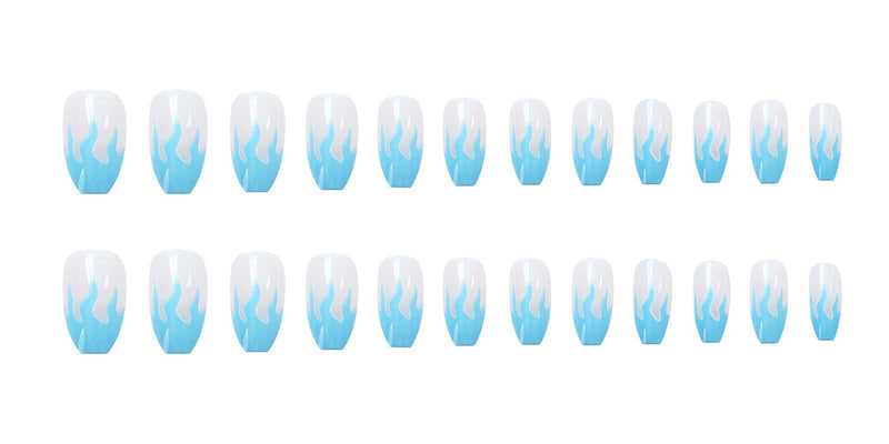 [Australia] - NXYVB 2021 new square flame fake nails 24PCS design blue fire pattern full coverage fake nails artificial nails art decal tips,Blue flame 