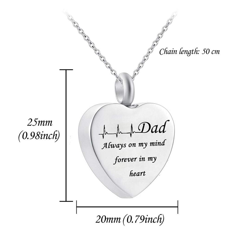[Australia] - misyou dad and mom Cremation Jewelry Cardiogram Necklace Silver Always in My Heart Memorial Necklace Ashes Keepsake Pendant 