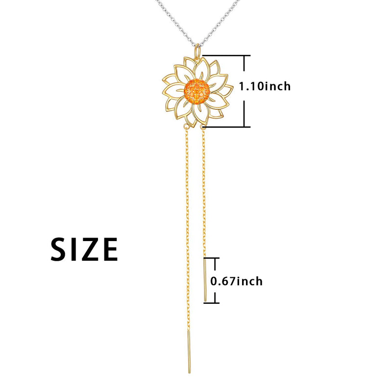 [Australia] - S925 Sterling Silver Sunflower with CZ Pendant Necklace or Ring Earrings Bracelet Jewelry for Women 18" 26+2" Long Necklace 