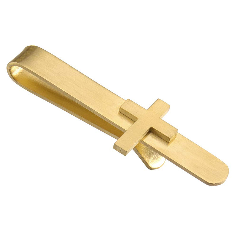 [Australia] - HAWSON 2" Cross Tie Bar Clip in Stainless Steel for Men's Skinny Necktie gold 