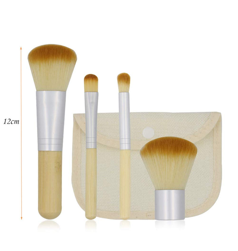 [Australia] - AKOAK 4 Pcs Eco-friendly Bamboo Handle Makeup Brush, Can Carry Cosmetic Bag, Beauty Tools, Blush Powder, Eye Shadow Foundation Set 