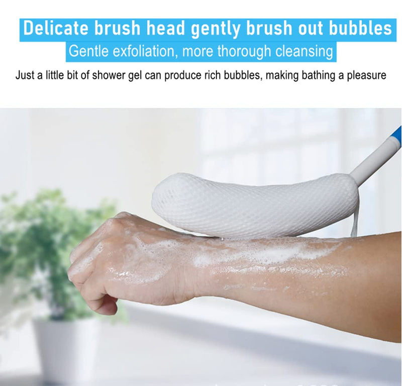 [Australia] - NatureMan Long Handled Bath Brush,15.35 Inches Bath Body Brush, Easy Reach Anti-Slip Curve Handle Body Brush for Seniors,Suitable for Elderly/Pregnant Aid Bathing and Shower 