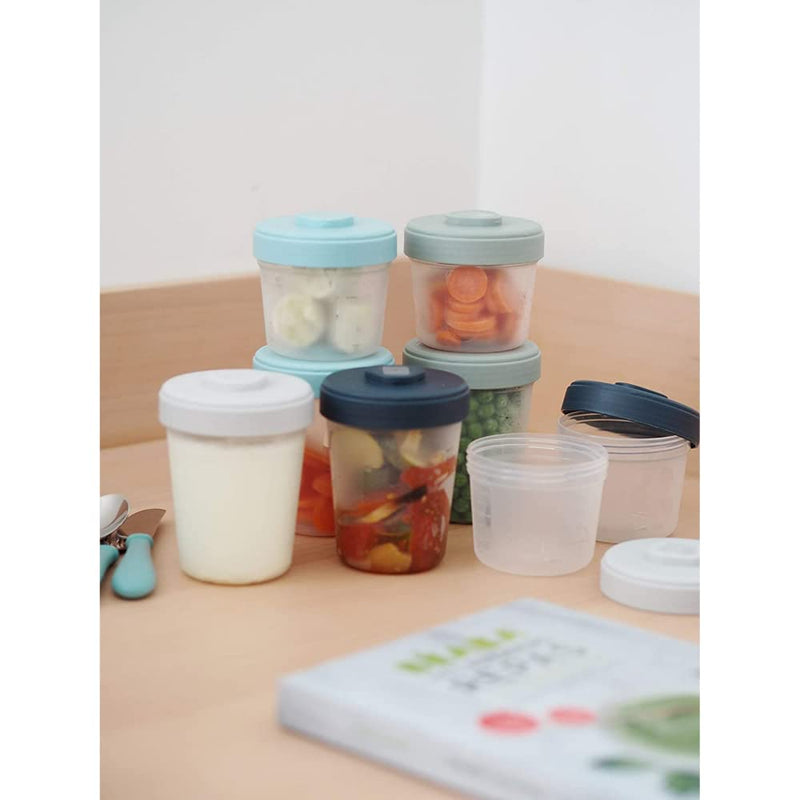 [Australia] - Beaba Set of 12 Storage Pots and 2 Silicone weaning Spoons, Interlocking, Stackable Pots, 100% Airtight, Freezable, Breast Milk, 2x90 ml + 4x150 ml + 6x250ml, Eucalyptus 2 x 90 ml + 4 x 150 ml + 6 x 250ml 