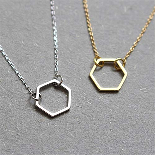 [Australia] - Gold Silver Color Geometric Hexagon Necklace Simple Hollow Hexagon Pendant Jewelry 