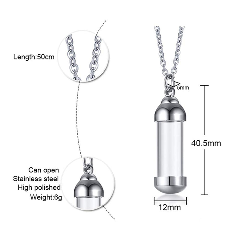 [Australia] - Cupimatch Glass Openable Perfume Container Vial Tube Necklace Chain, Stainless Steel Urn Keepsake Cremation Ashes Memorial Pendant Necklace Jewelry Big 