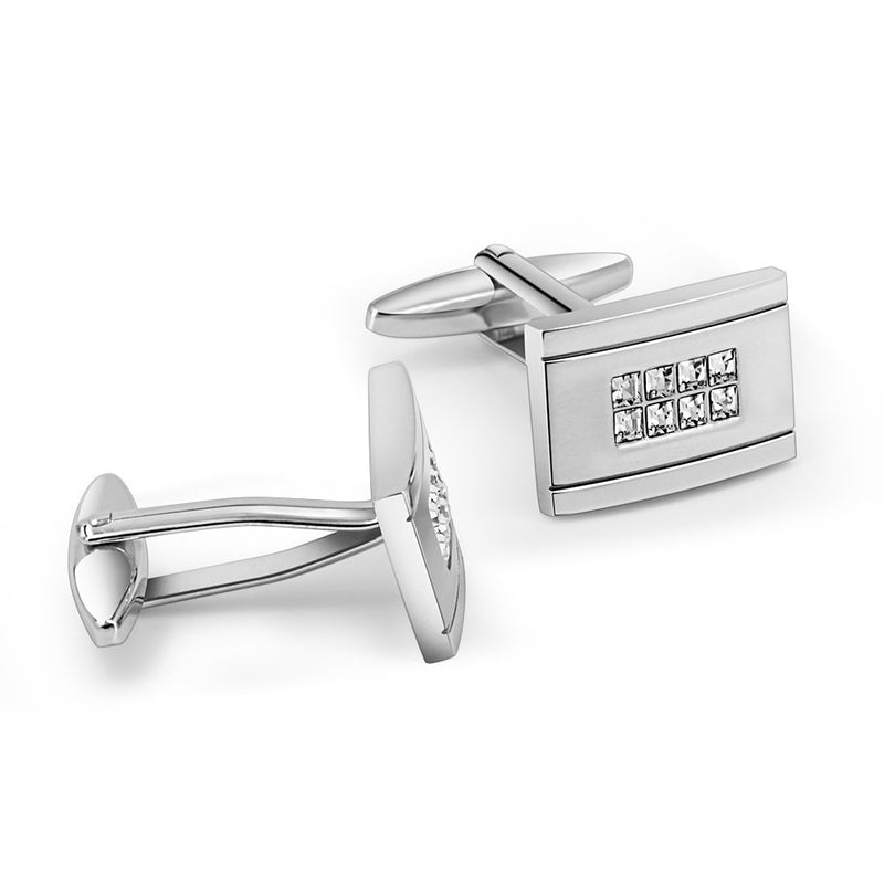 [Australia] - Mr.Van Elegant Swarovski White Crystal Cufflinks Rectangle Cuff Links Sets for Men Wedding Party Gifts 01 