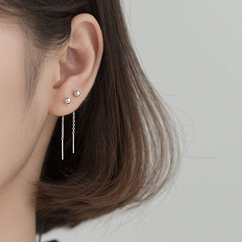 [Australia] - Threader Earrings for Women Sterling Silver Chain Earrings Hypoallergenic Ball Drop Dangle Earrings Lightweight for Girls Gold, 3.5cm / 1.38inch 