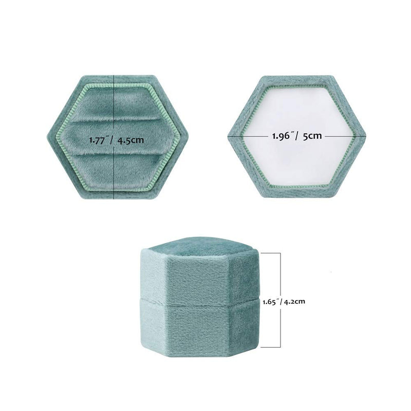 [Australia] - Hexagon Velvet Double Slots Ring Heirlooms Box Engagement Ring Box (Green) Green 