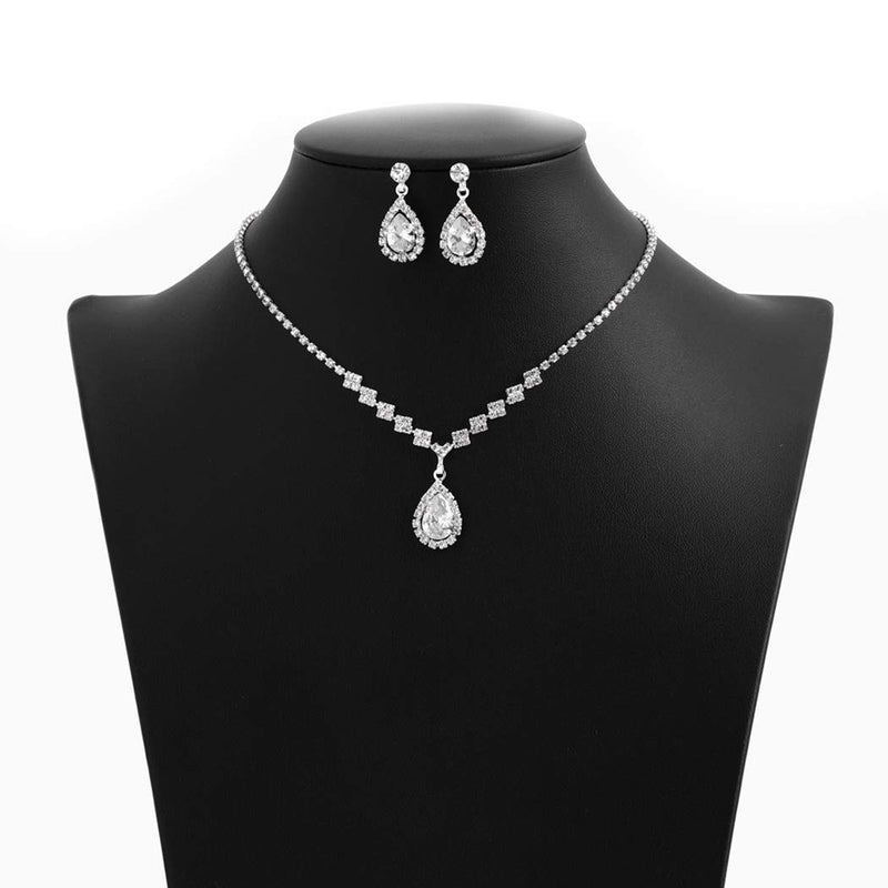 [Australia] - Unicra Bride Silver Necklace Earrings Set Crystal Bridal Wedding Jewelry Sets Rhinestone Choker Necklace for Women and Girls(3 piece set - 2 earrings and 1 necklace) (Silver 3) 