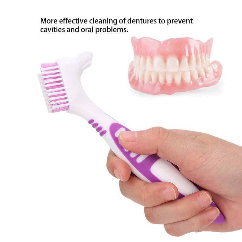 [Australia] - 2pcs Double Bristle Head Denture Cleaning Brush Set, Toothbrush Denture Portable Ergonomic Multi-Layered Bristles False Teeth Brush for Denture Care and Retainer Cleaning 