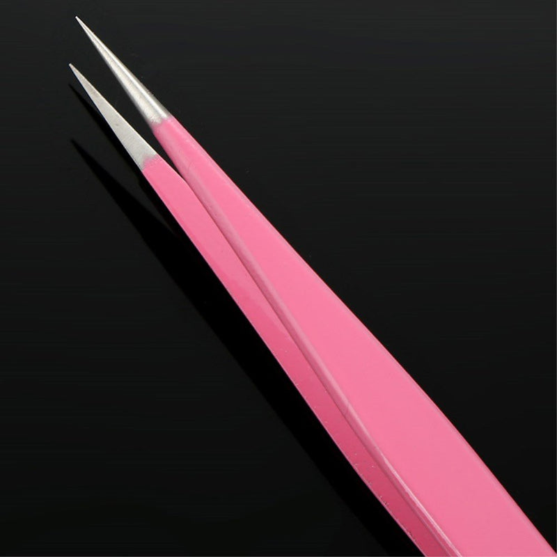 [Australia] - yueton 2pcs Pink Color Coated Stainless Steel Straight and Curved Head Tweezers for Eyelash Extension 