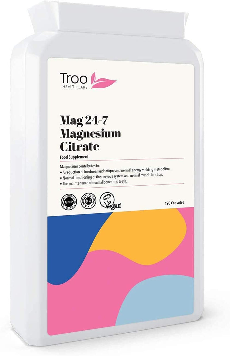 [Australia] - Troo Magnesium Citrate 120 Capsules 500mg Mag24-7 - Highly Absorbable Daily Supplement for Men and Women - Manufactured in the UK and Vegan Society Registered - Easy Swallow 