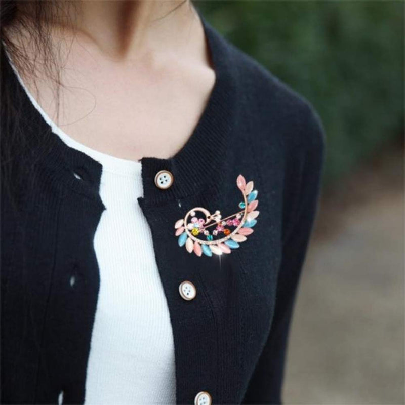 [Australia] - Peacock Animal Brooch Charm Colorful Crystal Breastpin Fashion Elegant Rhinestones Cat's Eye Brooches Pin Art Nouveau Gorgeous Peacock Breastpin Gold Tone for Women Girl Wedding/Banquet/Bouquet 