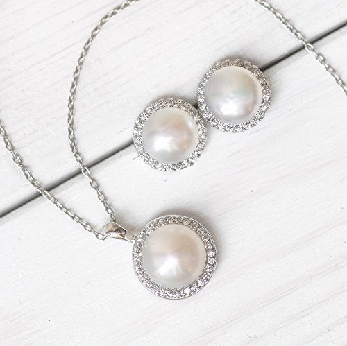 [Australia] - A+O Gift for mom, Pearl Jewelry Set - Pearl Stud Earrings & Necklace Set 
