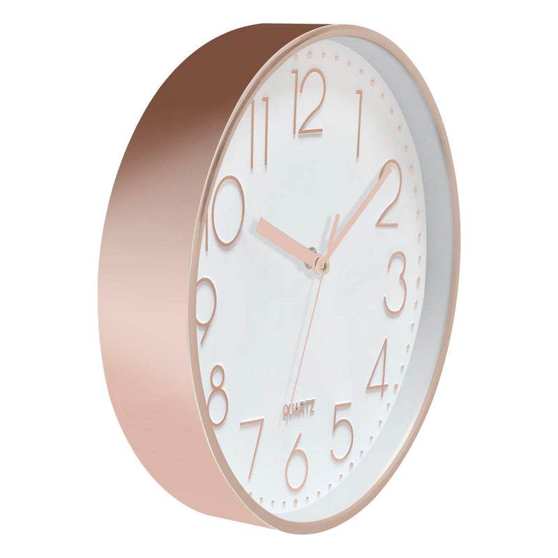 [Australia] - Lumuasky Modern Wall Clock 10 Inch Non-Ticking Rose Gold Wall Clock Silent Battery Operated Round Quartz Clock for Living Room Bedroom Home Office School Decor White Rose Gold 