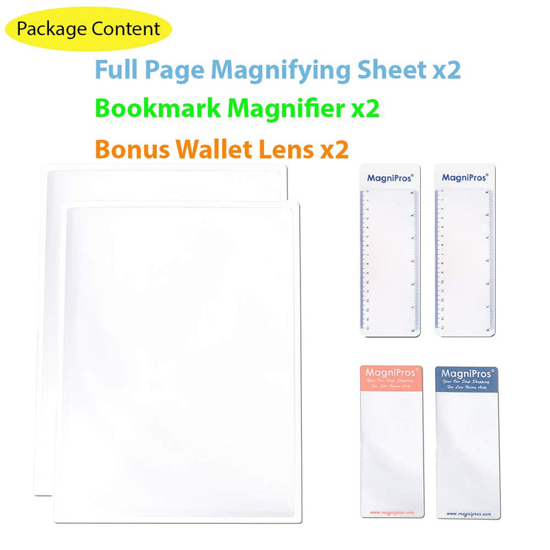[Australia] - MagniPros(2PACK) Large Full Page 3X Premium Magnifying Sheet Fresnel Lens 7.5" X 10.5"+2 Bonus Ruler Magnifiers+2 Bookmark Lenses-Best Magnifying Set for Reading Small Prints & Low Vision Seniors 