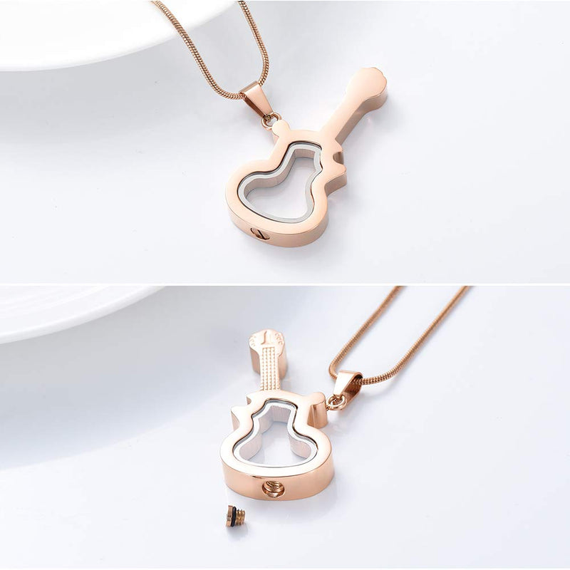 [Australia] - zeqingjw Glass Guitar Cremation Jewelry Urn Necklace Memorial Lockets for Ashes Stainless Steel Ashes Pendants Keepsake Jewelry Rose Gold 
