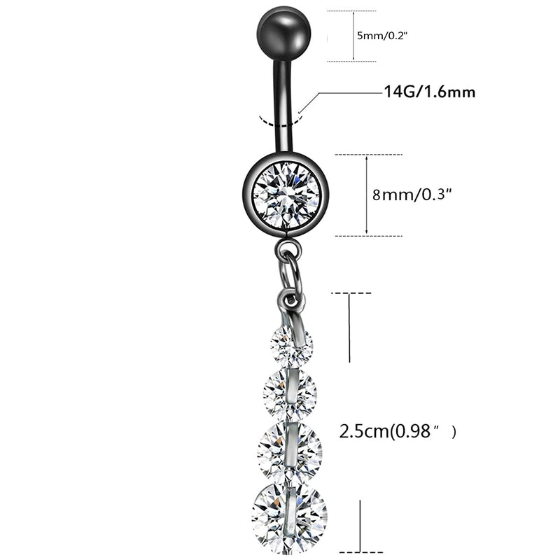 [Australia] - K&Y 9PCS 14G Stainless Steel Belly Button Rings Curved Barbell Piercing For Women Dangle Surgical Navel Rings Body Piercing Jewelry Black 