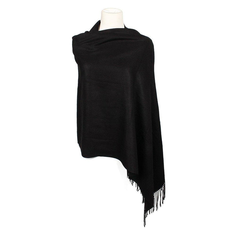 [Australia] - Colleer Pashmina Style Wrap Scarf Solid Colour Shawl Pure Cashmere - All Seasons Black 