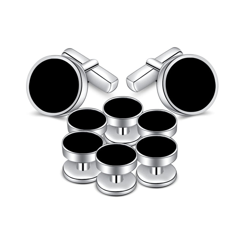 [Australia] - MERIT OCEAN Mens Onyx Cufflinks and Studs Set Silver Black Cufflinks for Men Tuxedo Shirts Business Wedding Gift Black onyx 