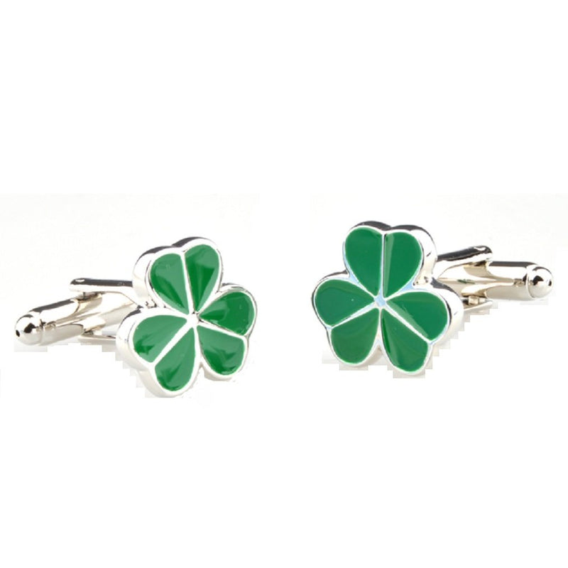 [Australia] - MRCUFF Clover Green Irish Ireland Shamrock Pair Cufflinks in a Presentation Gift Box & Polishing Cloth 