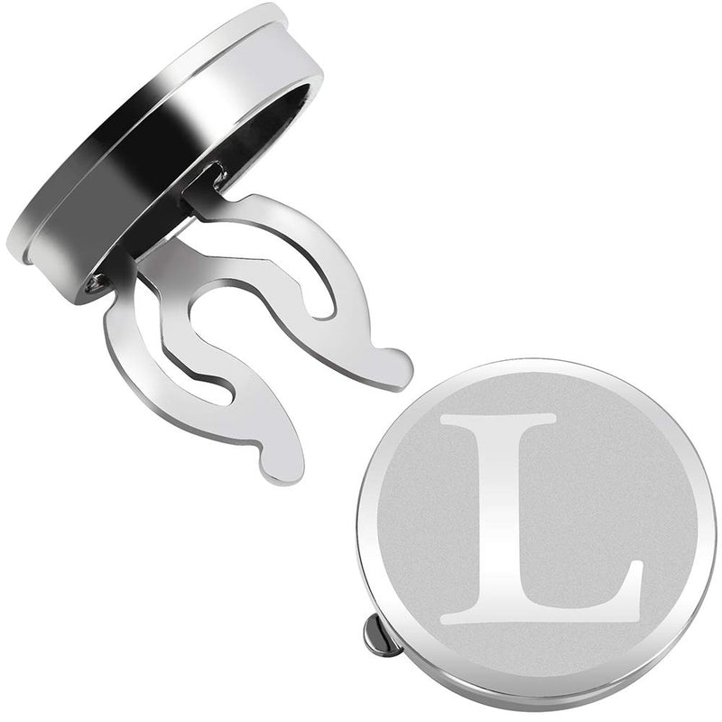 [Australia] - HAWSON Button Covers for Men - Silver Mens Button Cover Cufflinks for Wedding and Formal Event Accessories - Personalized Alphabet Initials A-Z L 