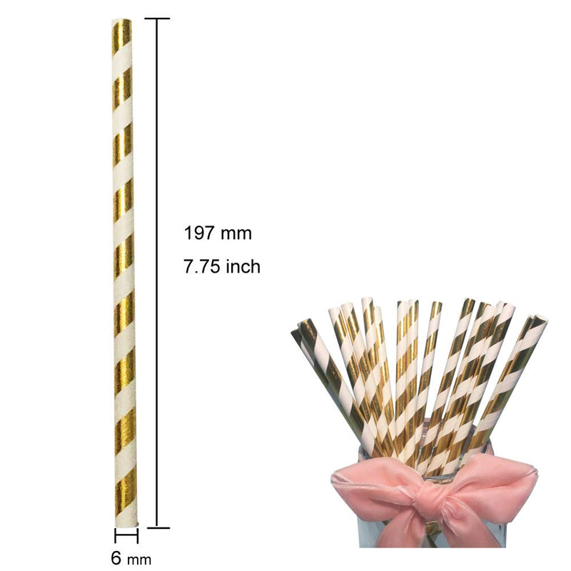 [Australia] - YYECO Disposable Gold and White Striped Paper Straws Metallic Gold Foil Paper Drinking Straws for Wedding, Celebrations, Party Supplies (100 Pack) 