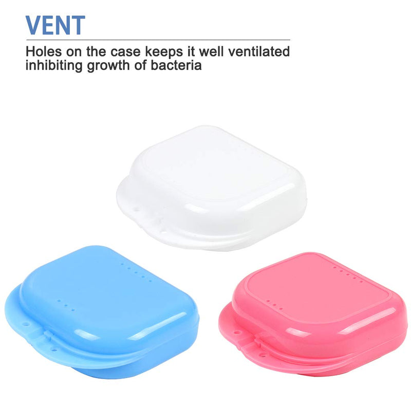 [Australia] - ZCDA Denture Box, Retainer Case, 3 Pcs Retainer Box for Braces, Denture, Retainer, Mouth Guard, Dry and Breathable (Pink, White, Blue) 