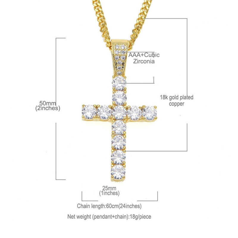 [Australia] - MCSAYS Hip Hop Jewelry Iced Out Bling Full Crystal Cross Pendant Golden Cuban Chain Religious Christian Necklace Fashion Accessories for Men/Women Gifts Gold1 