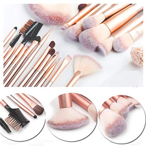 [Australia] - NEVSETPO Premium Makeup Brushes 24Pcs Girls Makeup Brushes Professional for Kabuki Foundation Powder Contour Blending Blush Eye Shadow Travel PU Bag Included, Solid Wood Handle Cruelty-Free Bristle Champagne 24 Count 