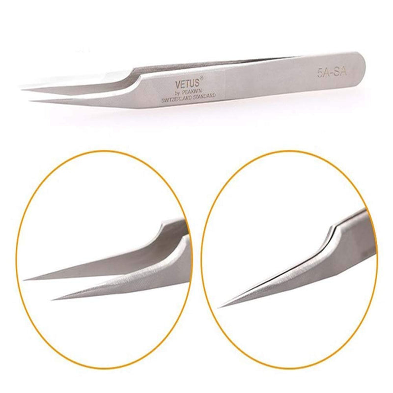 [Australia] - Vetus Tweezer Stainless Steel Non-magnetic Curved Pointed Tip Precision Eyelash Eyebrow Extensions Lashing Tool (5a-sa) 5a-sa 