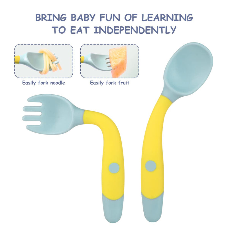 [Australia] - Vicloon Baby Fork and Spoon Set, 4pcs Baby Cutlery Feeding Set Toddler Utensils Spoons Forks, Silicone Self Feeding Utensil Easy Grip Toddler Cutlery Kit for Infant weaning and Learning to Use Cutlery Blue-green 