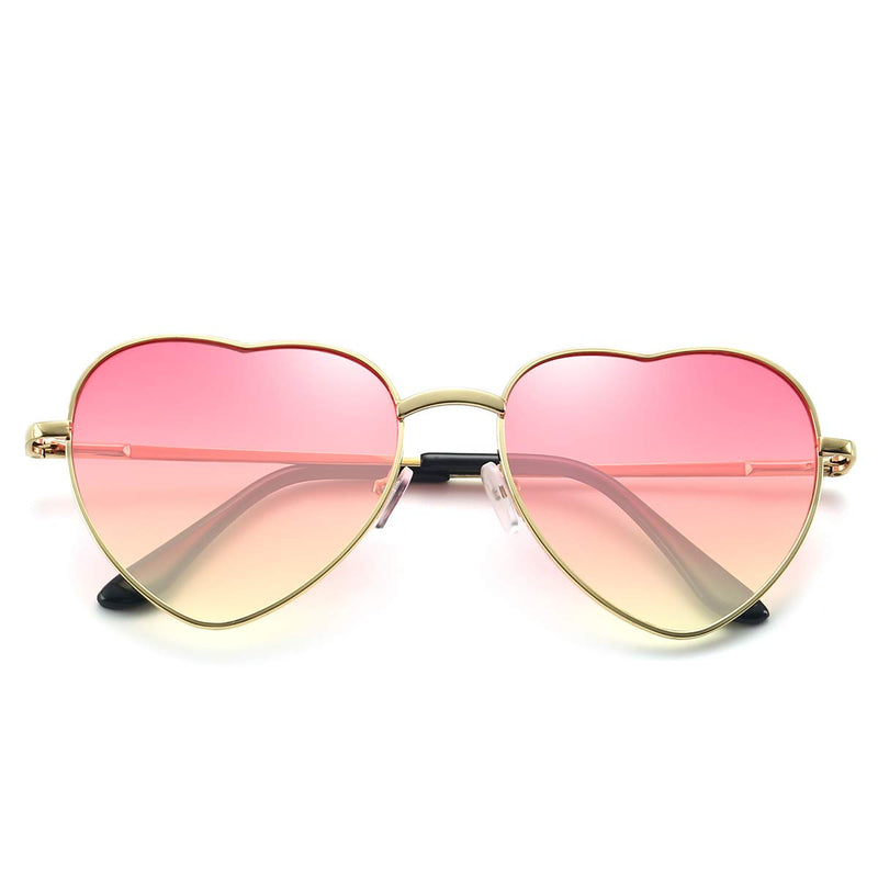 [Australia] - Dollger Heart Sunglasses Thin Metal Frame Lovely Heart Style for Women Pink Gradient Lens+gold Frame 