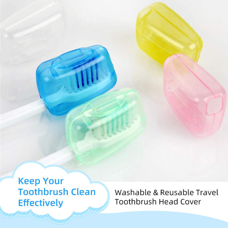 [Australia] - 5 Pieces Toothbrush Cover, Travel Portable Toothbrush Head Covers Case Holder Clip Blue/Pink/Yellow/Green/Clear Toothbrush Cover Set, Anti-Dust PP Toothbrush Protector Cap for Camping Family School 