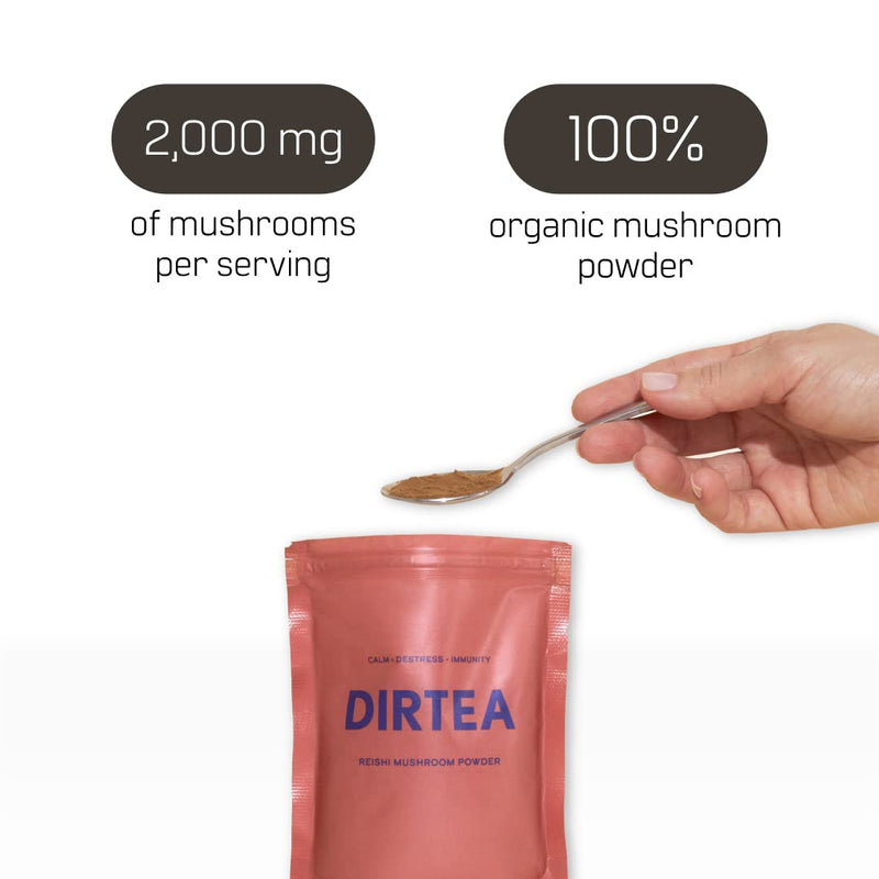 [Australia] - DIRTEA Reishi Mushroom Powder Pouch 60g - 30 Day Serving - Aids Sleep Quality & Duration - Stress Adaptogen & Immunity Booser - for Organic Mushroom Tea - Vegan & Non-GMO 