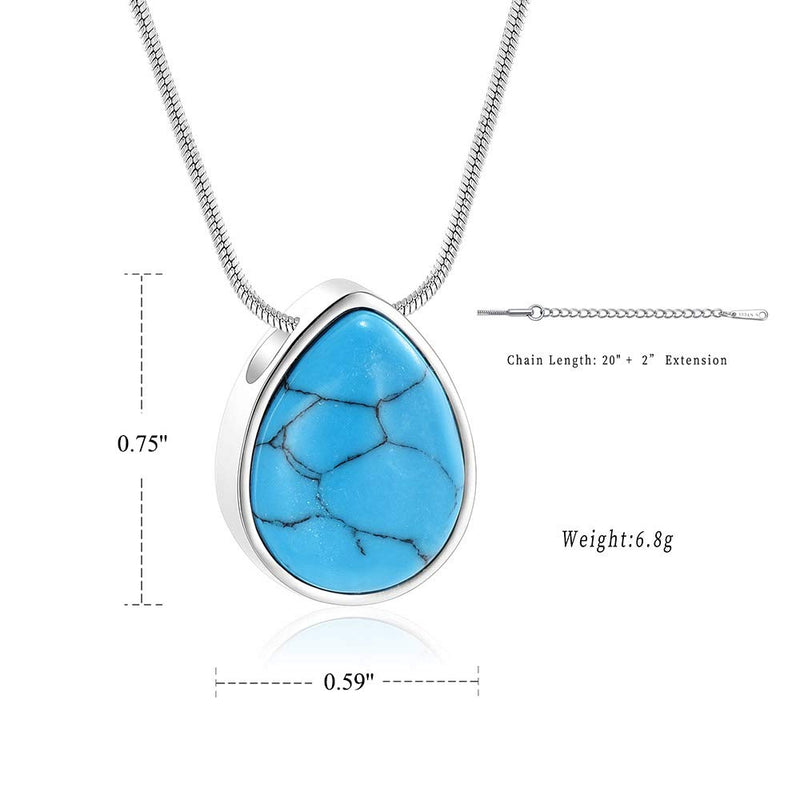 [Australia] - Turquoise Floating Teardrop Shape Urns Pendants Unisex Necklaces- Memorial Keepsake Cremation Jewelry Green 